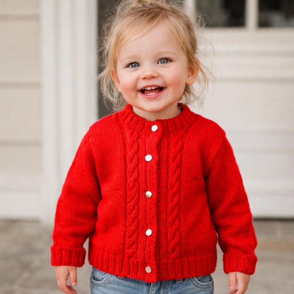Cozy Red Cable Knit Sweater for Kids